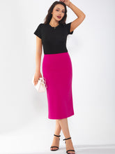 Women's midi skirt is fashionable and stylish, wrinkle free, with elastic pockets for office environment